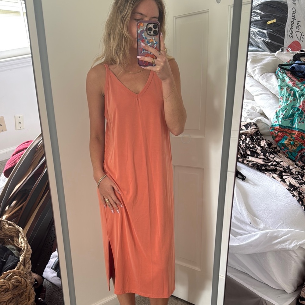 Orange Sleeveless Midi Dress